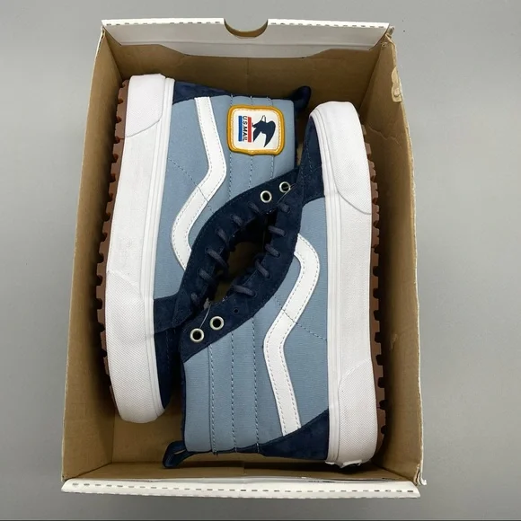 Vans Women's Blue and White High-Top Sneakers - Picture 12 of 12